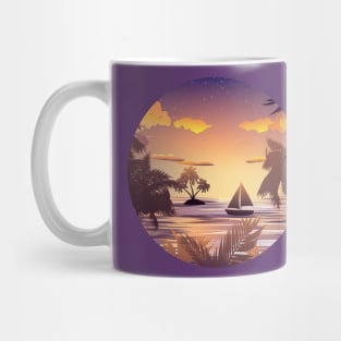 Tropical Island and Sailboat at Sunset Mug